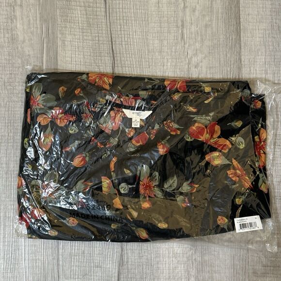 Terra & Sky Black Red Floral Maxi Dress Plus Size 5X 3/4 Sleeve Keyhole Tie Neck - Picture 4 of 16